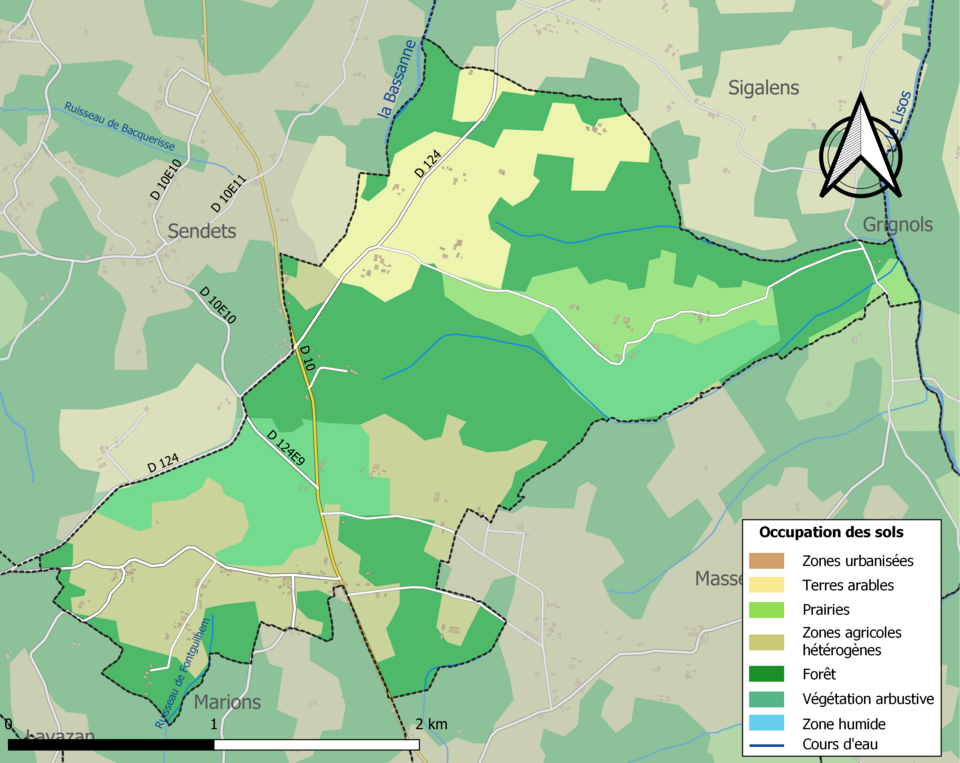 Carte des infrastructures et de l'occupation des sols de la commune en 2018 (CLC).